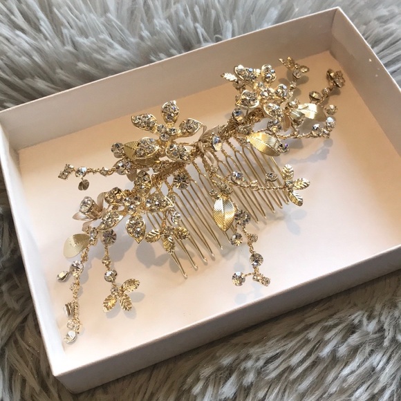 David’s bridal crystal floral spray hair comb gold - Picture 4 of 5